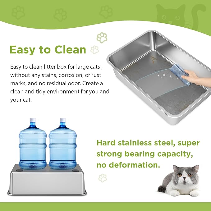 Stainless Steel Litter Box, Large Litter Box with Lid, Splash Proof, or Rusts, Black (23.5" L x 15.5" W x 14" H)-Mewly Pet