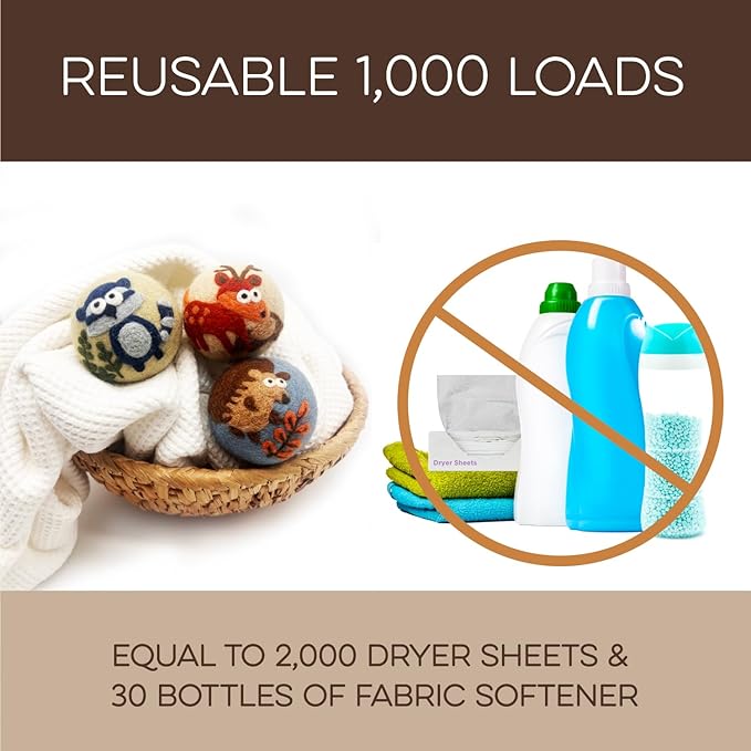 Fluff Ewes Wool Dryer Balls 3 Pack Premium New Zealand Wool Laundry Balls for Dryer, No Static Dryer Balls Laundry Reusable, XL Hedgehog Dryer Balls, Baby Dryer Balls for Dryers - Hedgehog and Homies-Mewly Pet