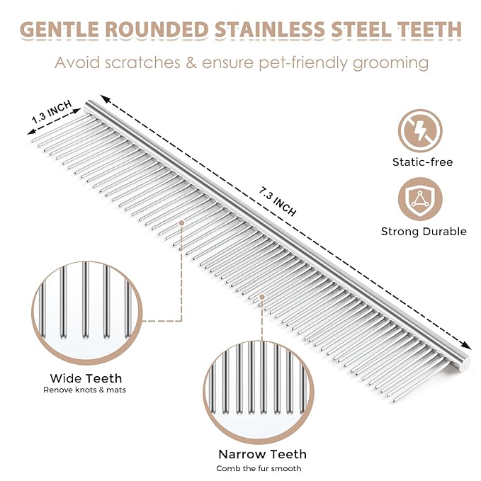 Long Pin Dog Slicker Brush for Poodles, Golden Doodles & Cats - 3-Piece Grooming Kit with Dematting Comb and Pet Comb, Large Wooden Handle Deshedding Tools for Thick Hair Mats Removal-Mewly Pet