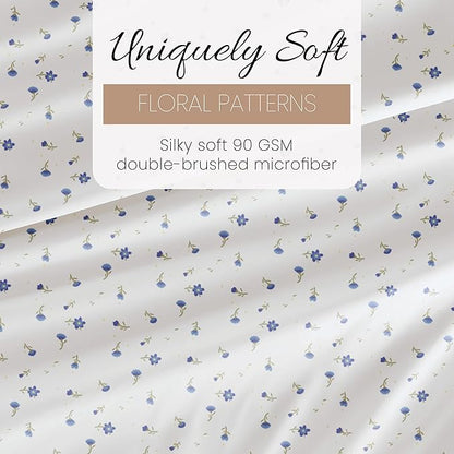 Linen Market Double-Brushed Patterned Microfiber King Sheet Set 4 Piece – Oeko-TEX Certified Ultra Soft & Wrinkle-Free - 16" Deep Pocket Sheets - Easy Care King Size - Soft Floral Light Blue