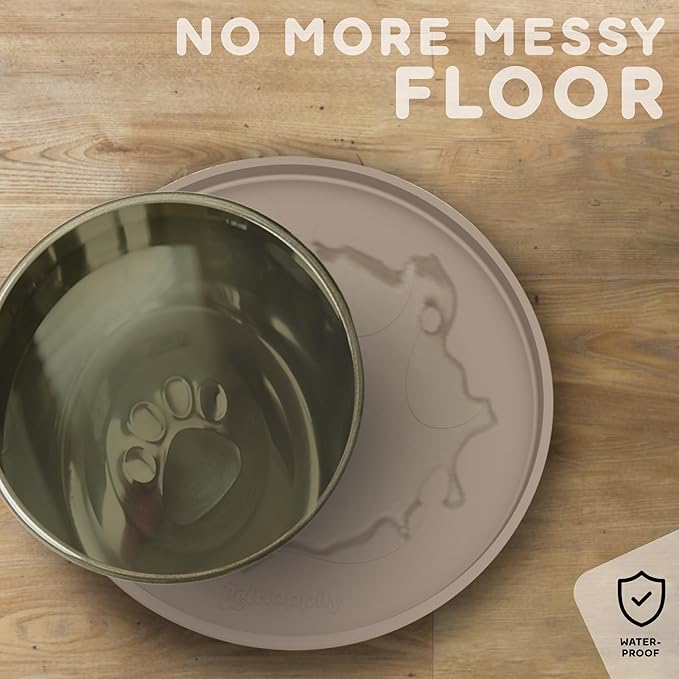 Dog Food Mat Round 10" - Raised Edges Dogs Mat for Food and Water Prevent Spill, Waterproof Cat Food Mats Protect Floors, Easy Clean Dog Bowl Mats for Food and Water, Silicone Pet Feeding Placemats-Mewly Pet