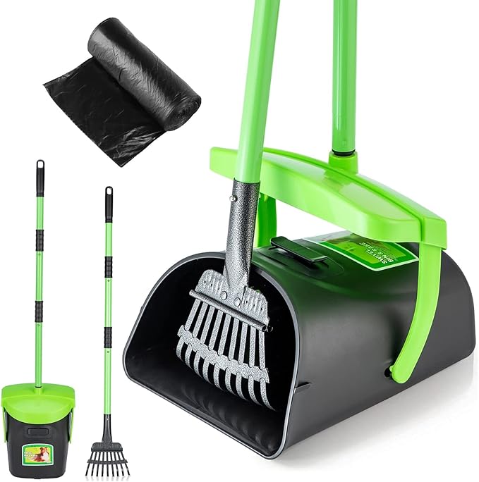 MXF Pooper Scooper Swivel Bin & Rake Kit with 20 Waste Bags, 36.6" Long Handle Adjustable Portable Non-Breakable Dog Pooper Scooper for Large Medium Small Dogs, Poop Scooper for Lawn Yard Dog Kennel-Mewly Pet