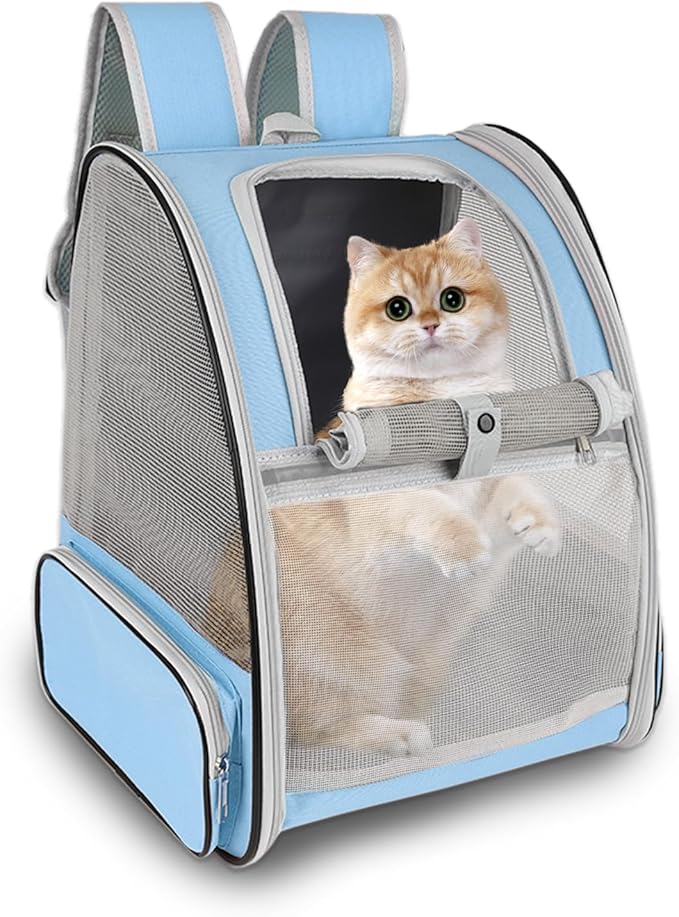 Cat Backpack Carrier,Pet Carrier Airline Approved for Small Dog Cat Puppy Kitten Bunny,Ventilated Mesh Design Animal Backpack for Hiking Camping Travel Bag (Blue)-Mewly Pet