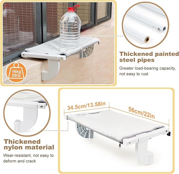 Sunhoo Cat Window Perch Hammock Kitty Bed for Windowsill Bedside Large Cats Shelf Seat Inside with Adjustable Ledge Sturdy Removable Cover Easy Assembly No Suction No Drill Hold 40lbs 22 * 13.58in(S)-Mewly Pet