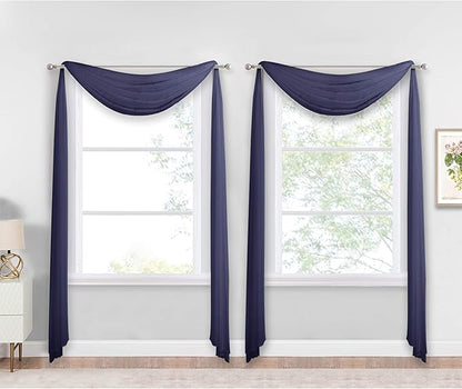 NICETOWN Dark Blue Sheer Window Scarves, Elegant Voile Sheer Window Dressings Sheer Curtains Multifunction for Kids Room/Party, 2 Panels, W60 x L216