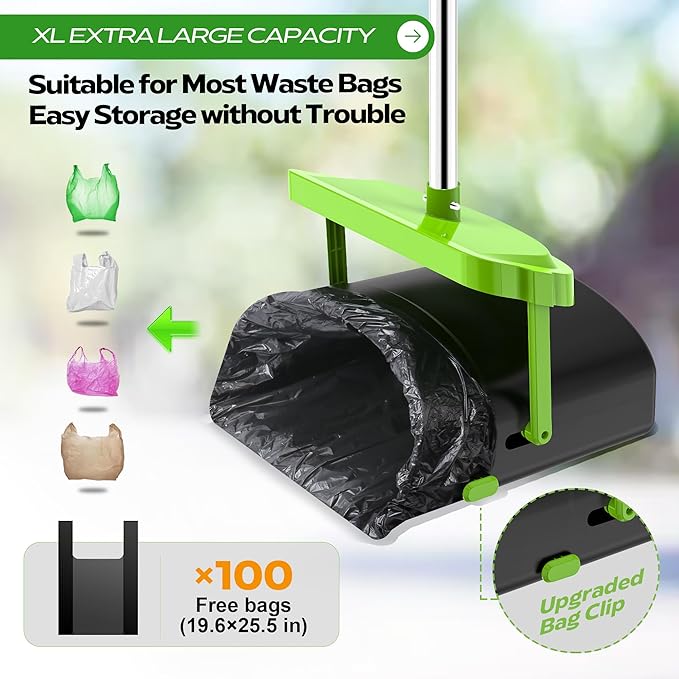 UPSKY Dog Pooper Scooper Swivel Bin & Rake Kit with 100 Waste Bags,33.4" Stainless Steel Long Handle Heavy Duty Pet Poop Shovel for Large Medium Small Dogs, Odor-Proof Lid for Yard/Lawn/Outdoor Use-Mewly Pet