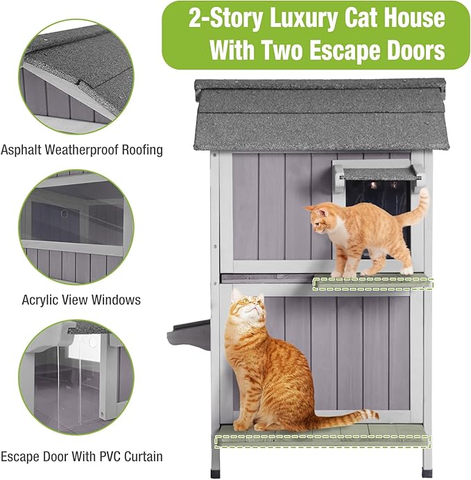 GUTINNEEN Outdoor Cat House Weatherproof Feral Cat Shelter with Escape Doors - 2-Story（AIR94）-Mewly Pet