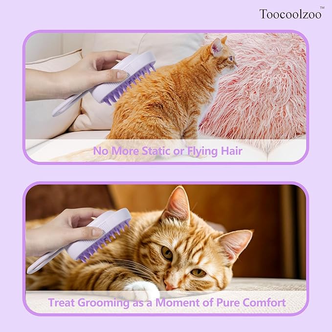 3-in-1 Cat Steam Brush, Rechargeable Cat Brush with Steam, Spritz Defur Comb for Dogs, Spritz Defur Comb for Cats (Purple)-Mewly Pet