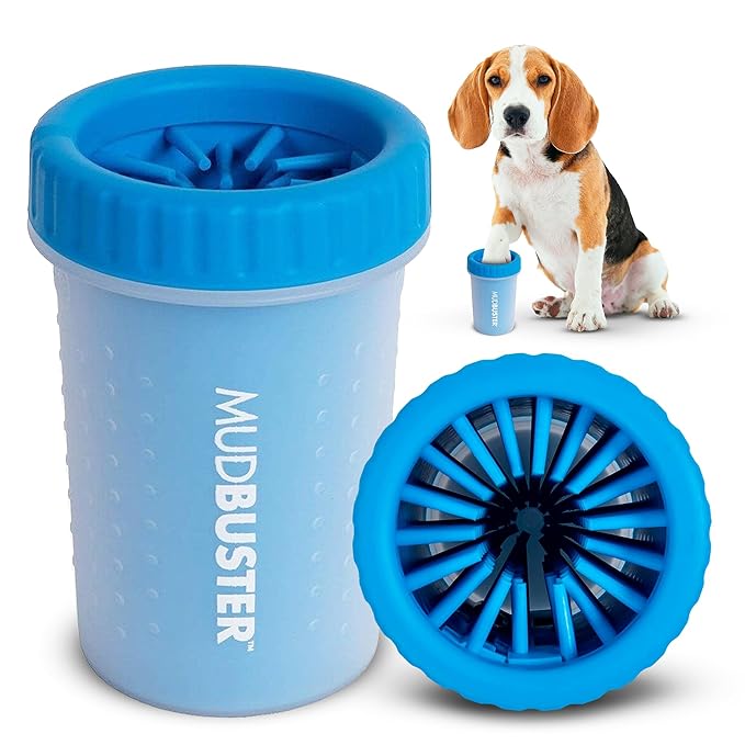 Dexas MudBuster Portable Dog Paw Washer/Paw Cleaner, Medium, Pro Blue-Mewly Pet