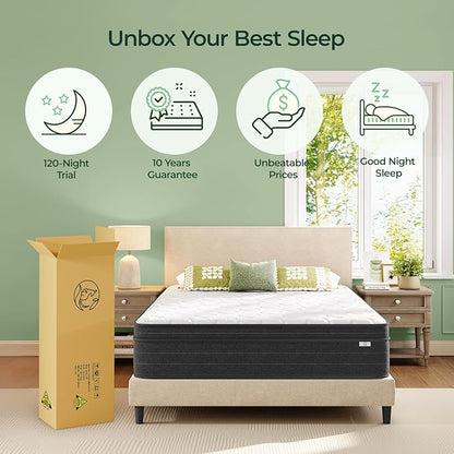 koorlian Twin Size Mattress 12 Inch - Cooling Hybrid Single Mattress in a Box for Back Pain Relief - Pocket Spring & Memory Foam | Fiberglass-Free, Medium Firm Feel, CertiPUR-US, 120 Nights Trial