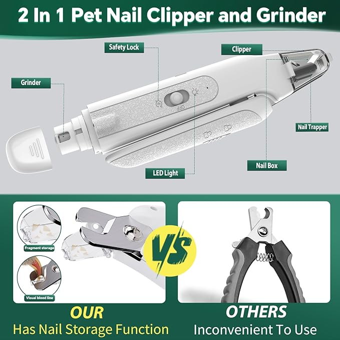 2-in-1 Cat Nail Clippers & Dog Nail Clippers Trimmers for Large Medium Small Dogs Cats Claw Trimmer Quick Sensor and Safety Guard USB Rechargeable with 2 LED Lights Dogs Nail Trimmer-Mewly Pet