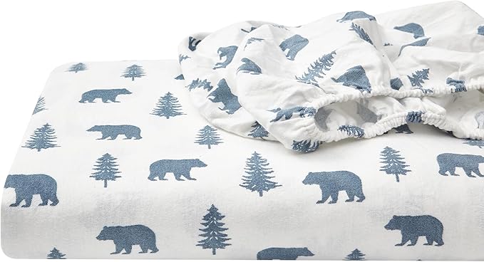Eddie Bauer - Flannel Sheets King Size, Anti-Pilling & Wrinkle Resistant Cotton, Touchably Soft for All-Season Comfort - Bed Sheets with Matching Pillowcases & Fitted Sheet (Bears and Trees Blue)