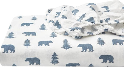Eddie Bauer - Flannel Sheets King Size, Anti-Pilling & Wrinkle Resistant Cotton, Touchably Soft for All-Season Comfort - Bed Sheets with Matching Pillowcases & Fitted Sheet (Bears and Trees Blue)