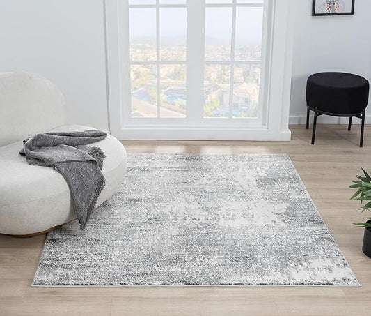Keen Home Design Area Rugs - 8ft Round Non-Shedding, Abstract Rugs for Kitchen, Living Room, Bedroom, Dining Room, Entryway - Size: 7'10" Square, Abstract Cream/Grey