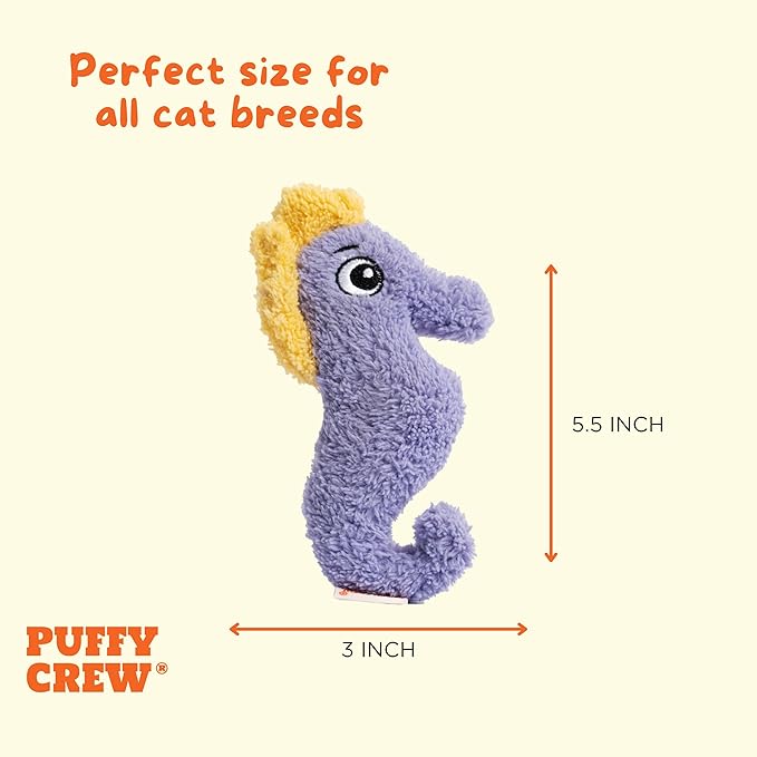Interactive Catnip Cat Plush Toy, Ocean Theme, 5'', for All Breed Size Cats (Seahorse)-Mewly Pet