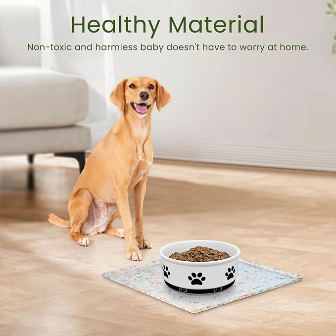 Ptlom Dog Food Mat Anti-Slip Dog Bowl Mats for Food and Water, Waterproof Pet Placemat Prevents Messy Spill to Floor, Silicone Puppy Feeding Tray for Small, Medium and Large Dogs Cats-Mewly Pet