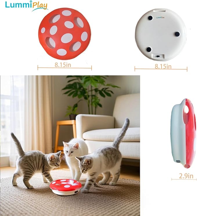 Interactive Cat Toy Automatic Mushroom - Whack-a-Mole Game with Rotating Feathers for Indoor Cats, Hide & Seek Rechargeable Toys Boredom Relief Adult Kittens, Safe Chew Proof Design (Red)-Mewly Pet