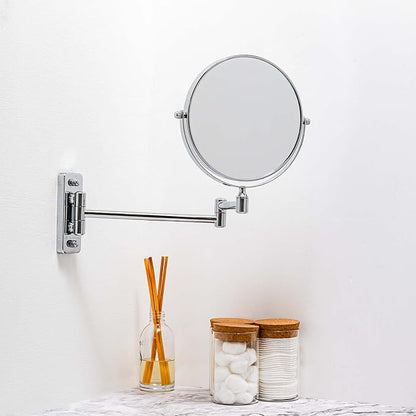 OVENTE 7" Wall Mounted Makeup Mirror with 1X/7X Magnification, Double Sided Magnifying Round Bathroom Vanity Mirror, 360° Swivel Design, Extendable and Folding Arm, Polished Chrome MNLFW70CH1X7X