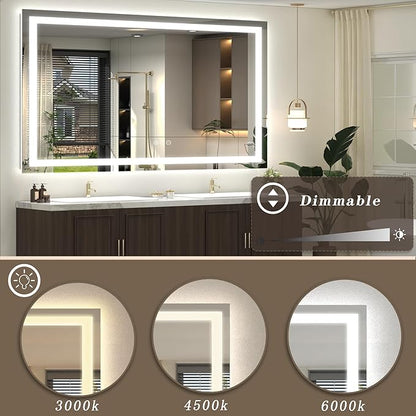 50x36 LED Lighted Bathroom Mirror for Wall, Large Vanity Mirror with Lights, Dimmable, Anti-Fog, Shatter-Proof, ETL Listed (Front + Backlit)