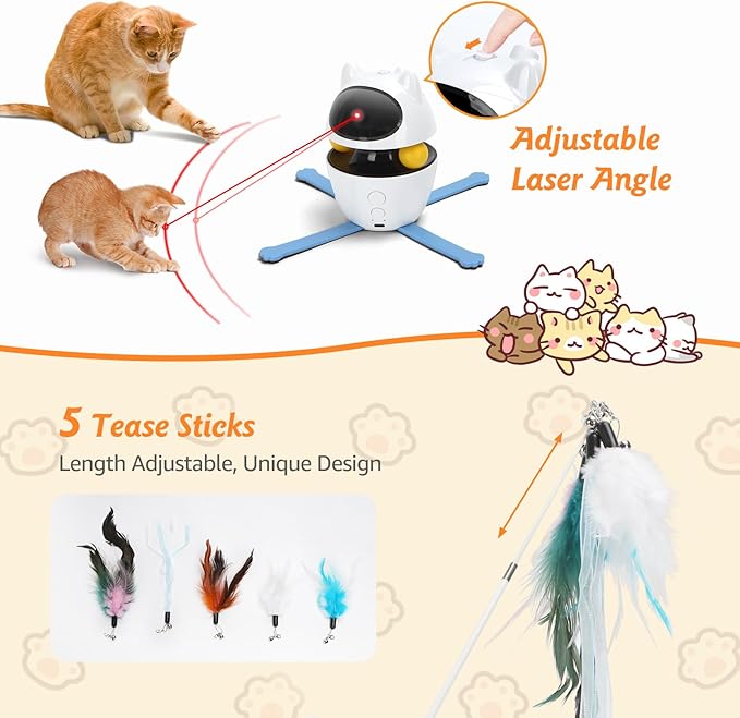 Nobleza 3-in-1 Cat Laser Toy with Feather Trackball, Rechargeable Pet Interactive Pointer Red Light Game, 3 Modes Random Trajectory Motion Activated Boredom Buster for Cat Self Play Home Indoor-Mewly Pet