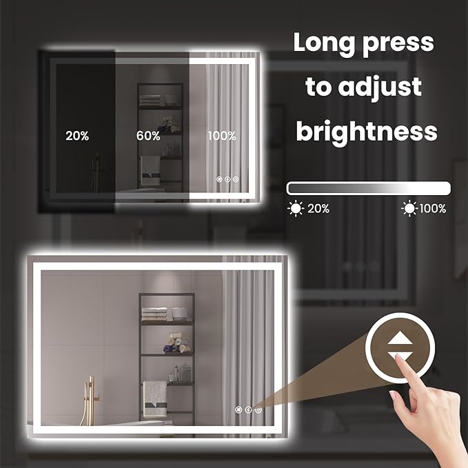 32"X32" LED Bathroom Mirror with Front Lights and Backlit, Anti-Fog, Dimmable, Shatter-Proof Tempered Glass, Lighted Bathroom Vanity Mirror for Wall with 3 Colors, Memory Function