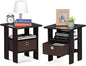 Furinno Andrey Set of 2 End Table / Side Table / Night Stand / Bedside Table with Bin Drawer, Dark Walnut