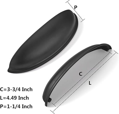 khtumeware 10 Pack 3-3/4" Drawer Pulls Matte Black Cabinet Cup Pulls Kitchen Hardware Cabinet Handles Drawer Handles Knobs 3-3/4 inch Hole Center