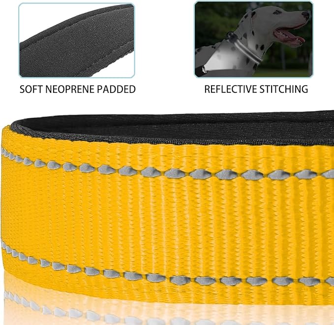 JSXD AirTag Dog Collar, Night Reflective Nylon Dog Collar for Small Medium Large Dogs,Lockable Quick Release Buckle,Padded Breathable Pet Collar with AirTag Holder (Yellow, Medium)-Mewly Pet