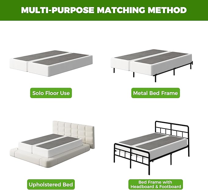 EMODA 10 Inch Split Queen Box Spring Bed Base, 2 Piece Heavy Duty Metal Box Spring for Queen Bed with Fabric Cover, Easy Assembly