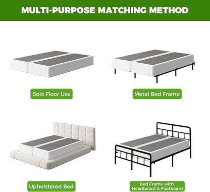 EMODA 10 Inch Split Queen Box Spring Bed Base, 2 Piece Heavy Duty Metal Box Spring for Queen Bed with Fabric Cover, Easy Assembly