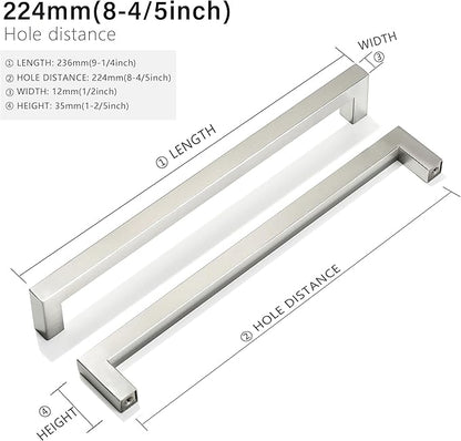 Cabinet Pulls Brushed Nickel Cabinet Handles Square Drawer Pulls, 50 Pack 8-4/5 Inch Stainless Steel Kitchen Door Cupboard Cabinet Handles, Cabinet Hardware Drawer Handles, 224mm Hole Centers
