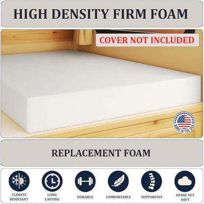 Foamma 5” x 36” x 72” Truck, Camper, RV High-Density Bunk Mattress Foam Replacement, Made in USA, Comfortable, Travel Trailer, CertiPUR-US Certified, Cover Not Included