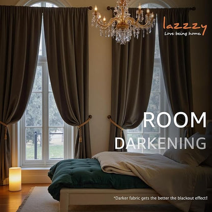 Lazzzy Velvet Blackout Curtains Thermal Insulated Room Window Drapes Super Soft Luxury Curtains for Living Room Bedroom Rod Pocket 2 Panels, Truffle, 52" W x 90" L