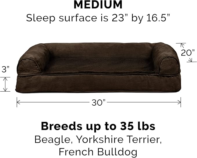 Furhaven Orthopedic Dog Bed for Medium/Small Dogs w/ Removable Bolsters & Washable Cover, For Dogs Up to 35 lbs - Plush & Suede Sofa - Espresso, Medium-Mewly Pet