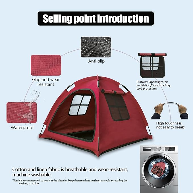Red Cat Tent House、Cat's Nest, Portable Indoor/Outdoor Pet Tent House for Cats, Puppies and Other Small Animals-Mewly Pet