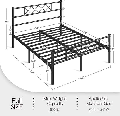 Yaheetech Full Size Metal Platform Bed Frame with Simple Headboard and Footboard, Mattress Foundation for Under Bed Storage, Steel Slat Support, No Box Spring Needed, Easy Assembly, Black