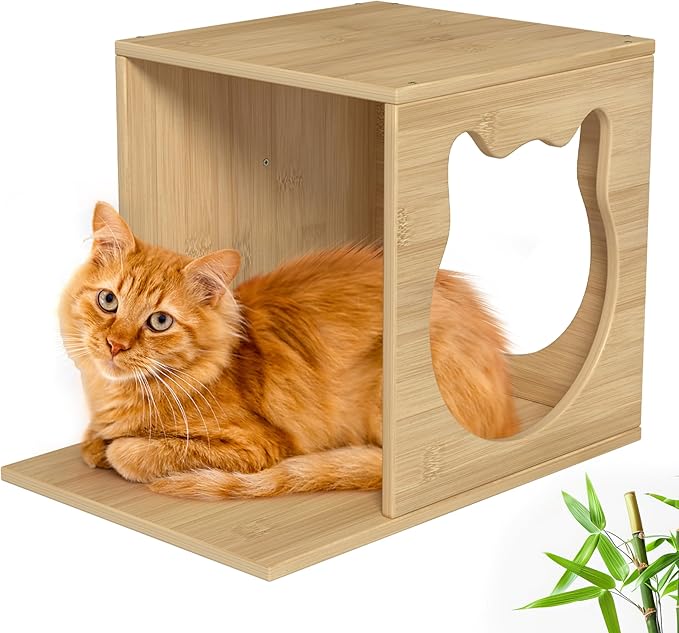 Cat Wall Furniture - Climbing Shelves, Ladders, Cat House, Hammock, Bed, Bridges, Walkways - Bamboo Material - Light Brown - Cat Furniture-Mewly Pet