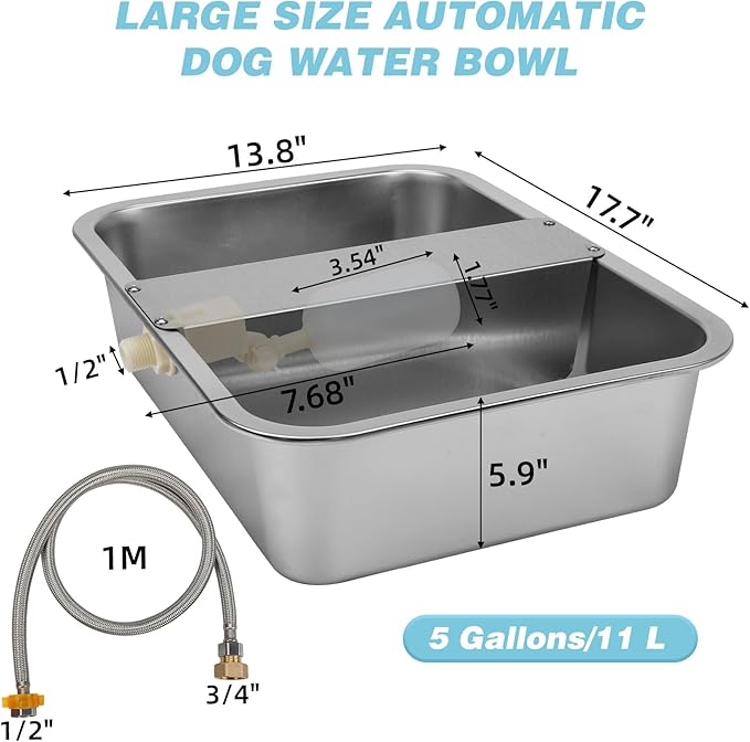 5 Gallon Automatic Dog Water Dispenser, Large Dog Water Bowl Dispenser for Outdoor, Stainless Steel Pet Bowl for Waterer Auto Fill Pet Waterer for Livestock Dogs Cats Chicken Fit 3/4'' GHT Faucet-Mewly Pet