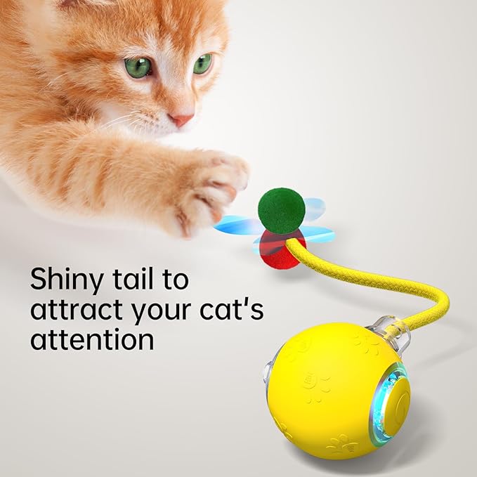 Interactive Cat Toys for Indoor Cats - Kitten Toy with Speedy Tail 2.0, Automatic Cat Toys for Bored Indoor Adult Cats, Motion-Activated, 2025 New Upgraded, USB Rechargeable (Yellow)-Mewly Pet