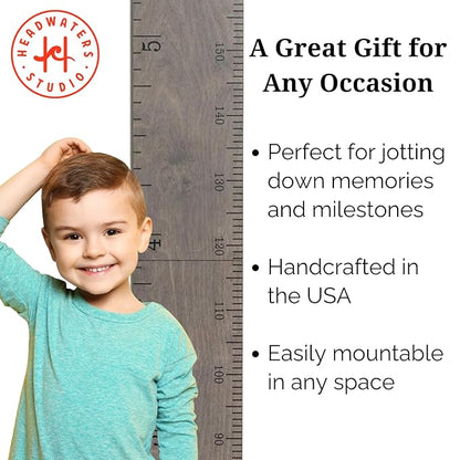 HEADWATERS STUDIO Height Ruler for Wall - Child Height Wall Chart, Height Chart for Kids Growth Chart for Wall Growth Chart Wood, Wooden Growth Chart for Wall - Gray w/Inches - 63"x5.75"