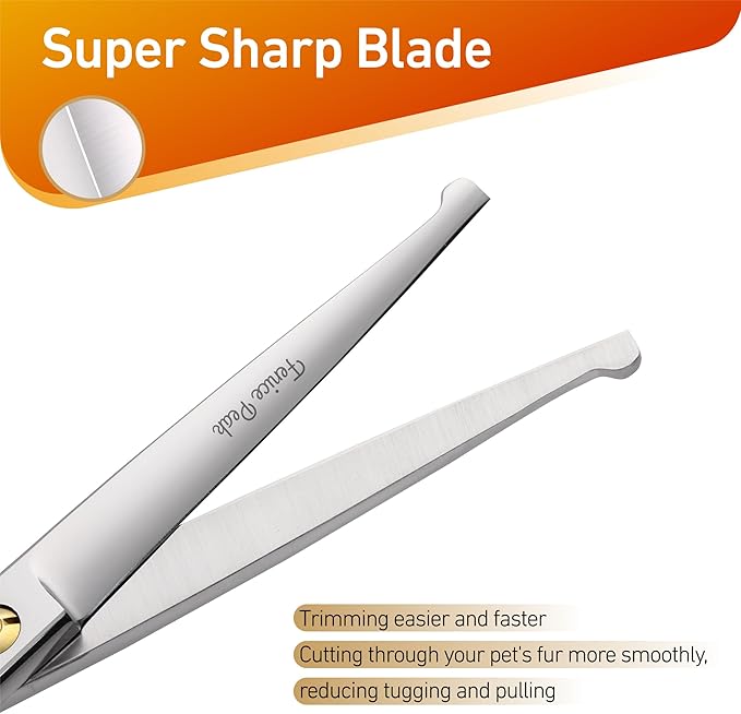 Fenice Peak 5'' Small Straight Scissors Lightweight Dog and Cat Grooming Scissors with Safety Round Tip JP440C Stainless Steel Sharp Blades for Body Facial Nose Ear and Paw Hair Easy Use-Mewly Pet