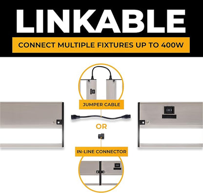 LED Under Cabinet Lighting Hardwired - 3CCT 12 Inch Satin Finish - Undercabinet Lights for Kitchen - Linkable Undercounter Dimmable Plug in Light or Hard Wired - Under Counter Fixture Direct Wire