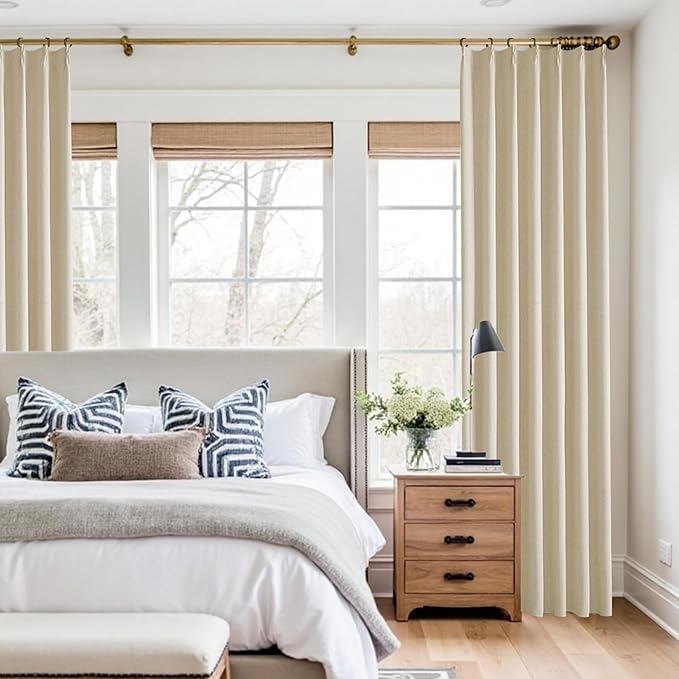 KangBang Pinch Pleat Blackout Linen Curtains 102 Inches Long, Pleated Linen Drapes 2 Panels Set for Living Room Dining with Hooks, Soft Elegant Window Treatments with Hooks,42Wx102L, Natural Beige