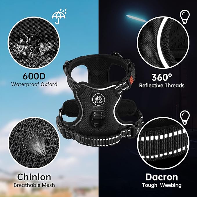 NESTROAD No Pull Dog Harness,Adjustable Oxford Dog Vest Harness with Leash,Reflective No-Choke Pet Harness with Easy Control Soft Handle for Small Medium Dogs(Medium,Black)-Mewly Pet