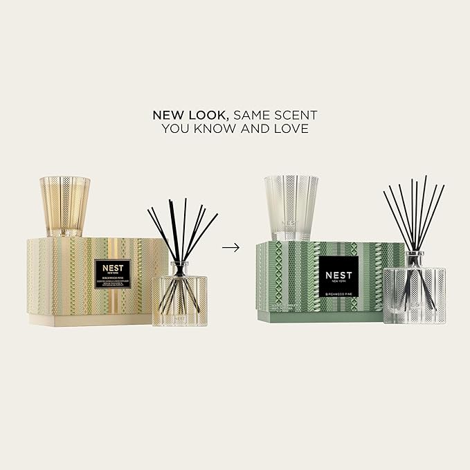 NEST New York Scented Classic Candle (8.1 oz) & Diffuser (5.9 fl oz) Set, Birchwood Pine - Reusable Glass Vessel - Vegan, Cruelty Free