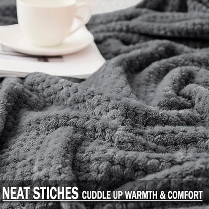 Exclusivo Mezcla Fleece Bed Blanket Queen Size, Super Soft and Warm Blankets for Couch, Sofa and Bed Waffle Textured, Cozy, Fuzzy and Lightweight (Dark Grey, 90x90 Inches)