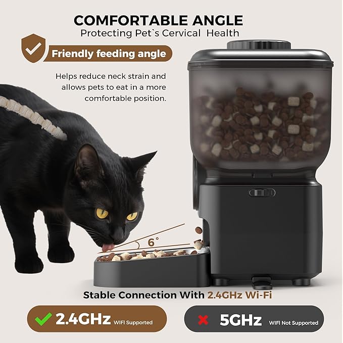 Automatic 6L Cat and Dog Feeder - Pet Feeder with WiFi and Smart Control via App - for Cats and Small Dogs, Auto Timed Food, Stainless Steel Bowl, Dual Powered, 12-Day Battery Life After Power Off-Mewly Pet