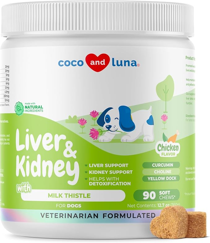 Milk Thistle for Dogs - 90 Soft Chews - Liver and Kidney Support - Hepatic Support with EPA & DHA - Detox - Liver Supplement for Dogs with Choline and L-Arginine.-Mewly Pet