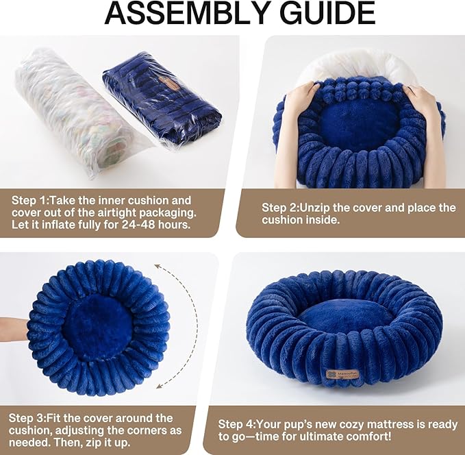 MEWOOFUN Donut Dog Beds for Small Dog, Calming Bed Round Cute Puppy Bed with Non-Slip Bottom, Fluffy Washable Pet Bed for Puppy and Kitten (Navy Blue, S (25x25x7))-Mewly Pet