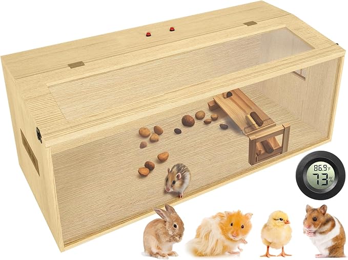 Large Hamster Cage 40", Top Opening Lockable Roof, Gerbil Cage with Ventilation Window, Dwarf Hamster Cages and Habitats, Chewproof Syrian Hamster Habitat Enclosure, (Wooden, 40" L x 16" W x 16" H)-Mewly Pet